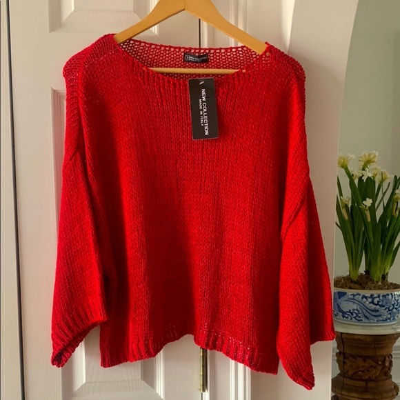 NWT Made In Italy 🇮🇹 Oversized Red Sweater One Size - Picture 2 of 10